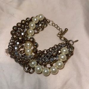Premier Designs Wow Factor Faux Pearl, gold tone, silver tone bracelet